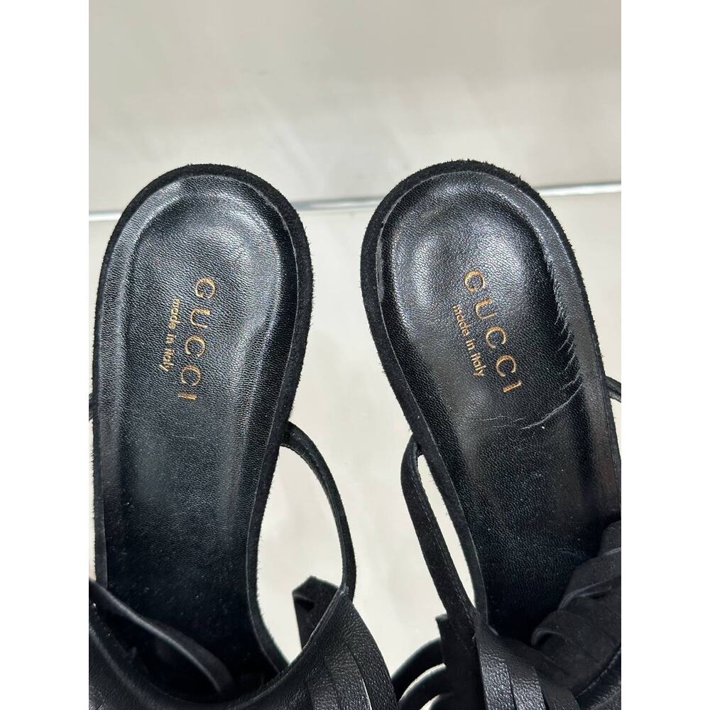 Gucci Becky Black Suede Fringe High-Heel Sandals Sz.38 - Picture 7 of 7